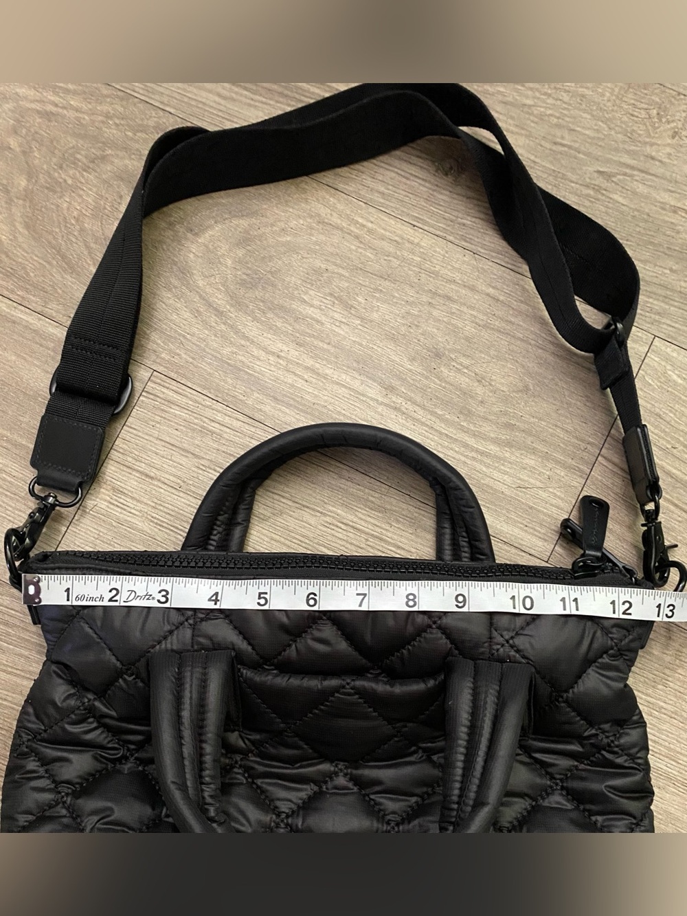 Quince Transit Quilted Small Crossbody Black Tote with Detachable Strap - Picture 4 of 10